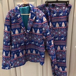 Suitmeister - Festive Nordic Blue Patterned 3 piece Suit